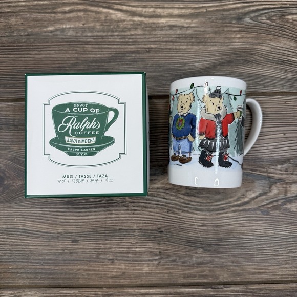 Ralph Lauren Polo Christmas Bear Ralph's Coffee Mug In Box Porcelain White NEW - Picture 3 of 6